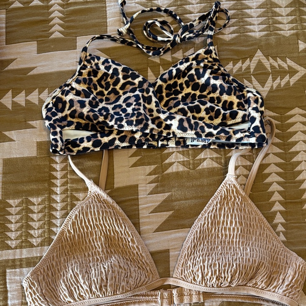 Bikini Top Bundle -PINK Victoria's Secret Leopard Print Small & Aerie Tan Med